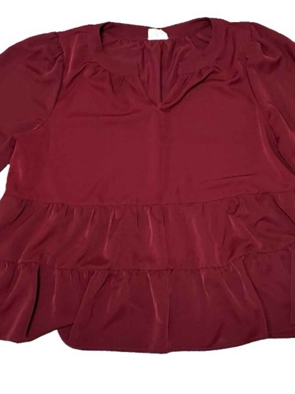 ANDREE BY UNIT Burgundy Tiered Peplum Blouse